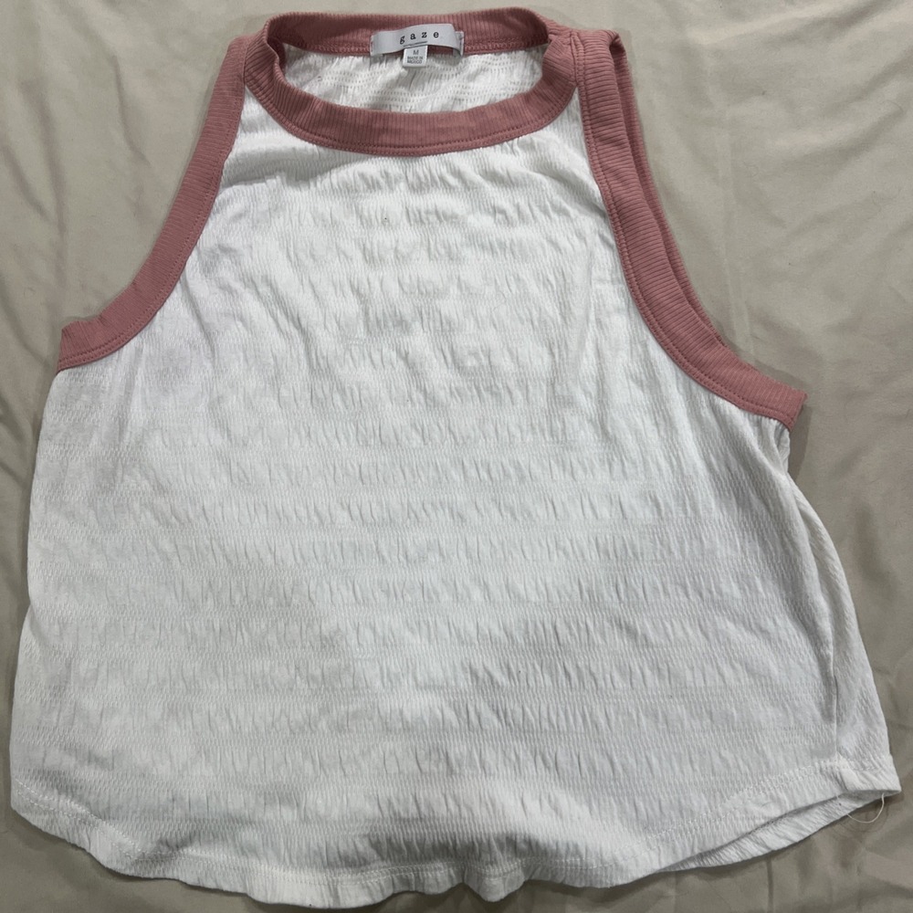 Gaze Pink And White Ruched Sleeveless  Crop‎ Top  Size M